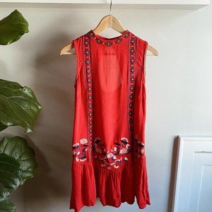 Coral Red Embroidered Dress